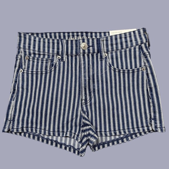 American Eagle Outfitters Pants - American Eagle Pinstriped Hi Rise Shortie Denim Blue Shorts Women's Size 6 NWT﻿